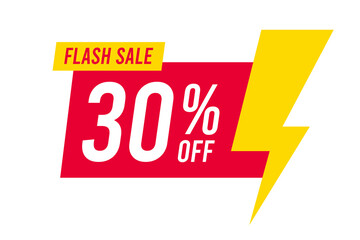 Flash sale discounts 30 percent off. Red and yellow template on white background. Vector illustration