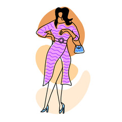 Minimalistic, stylish and trendy fashion girl. Vector illustration in hand drawn outline doodle simple contour style isolated on white background. For wrapping, cover art, presentation.