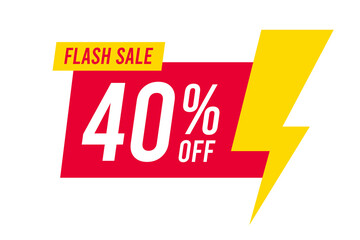 Flash sale discounts 40 percent off. Red and yellow template on white background. Vector illustration