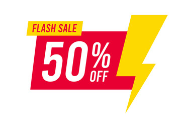 Flash sale discounts 50 percent off. Red and yellow template on white background. Vector illustration