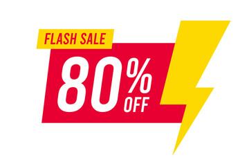 Flash sale discounts 80 percent off. Red and yellow template on white background. Vector illustration