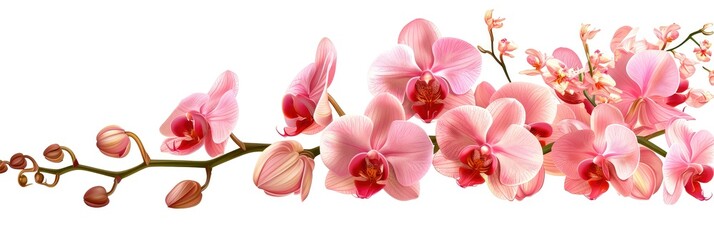 Pink Orchid Flower Isolated On White, Banner Image For Website, Background, Desktop Wallpaper