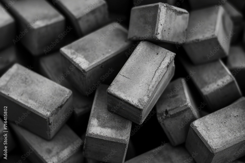 Poster a pile of cement blocks stacked on top of each other. perfect for construction projects or building 