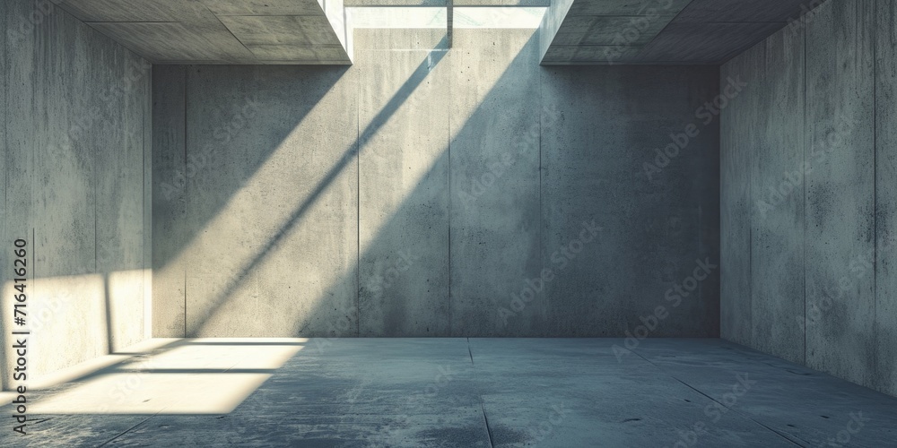 Poster a room with a concrete wall and a skylight. this versatile image can be used for various concepts an
