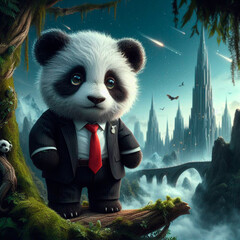 little panda in business suit, fantesy art