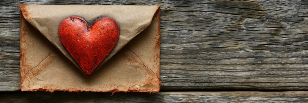 Red Heart Valentine Letter On Wooden, Banner Image For Website, Background, Desktop Wallpaper