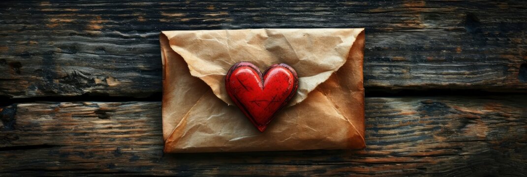 Red Heart Valentine Letter On Wooden, Banner Image For Website, Background, Desktop Wallpaper
