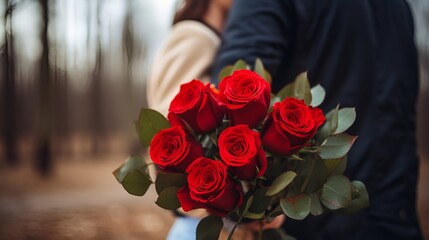 Lovers, A surprise proposal with a red rose and a ring , lovers, surprise proposal, red rose