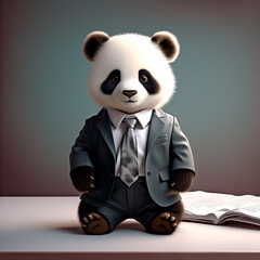 little panda in business suit, fantesy art