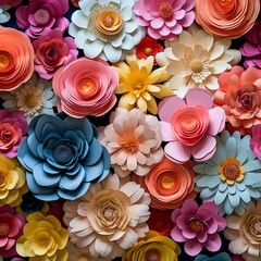 Various artificial colored paper flowers realistic impressive image
 