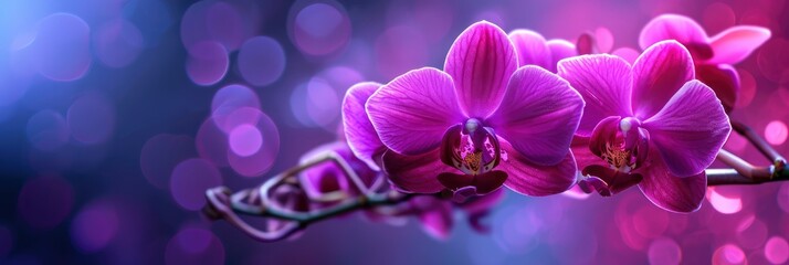 Fototapeta na wymiar Small Bouquet Whitepurple Orchids Flowers Vase, Banner Image For Website, Background, Desktop Wallpaper