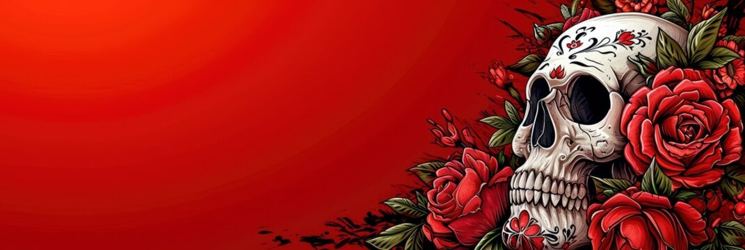 Skull Red Rose Calavera Catrina Dia, Banner Image For Website, Background, Desktop Wallpaper