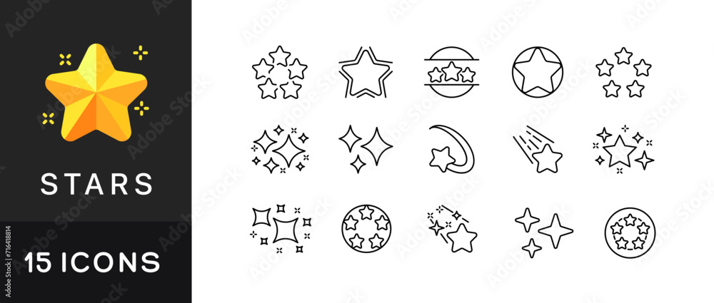 Poster stars icon set. linear style. vector icons