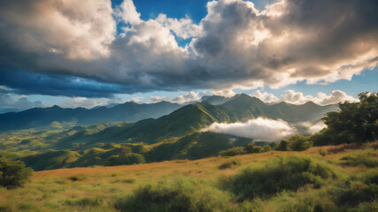 Naklejka premium Landscape with clouds, Clouds over the mountains, Cloud landscape wallpaper, natural clouds background,