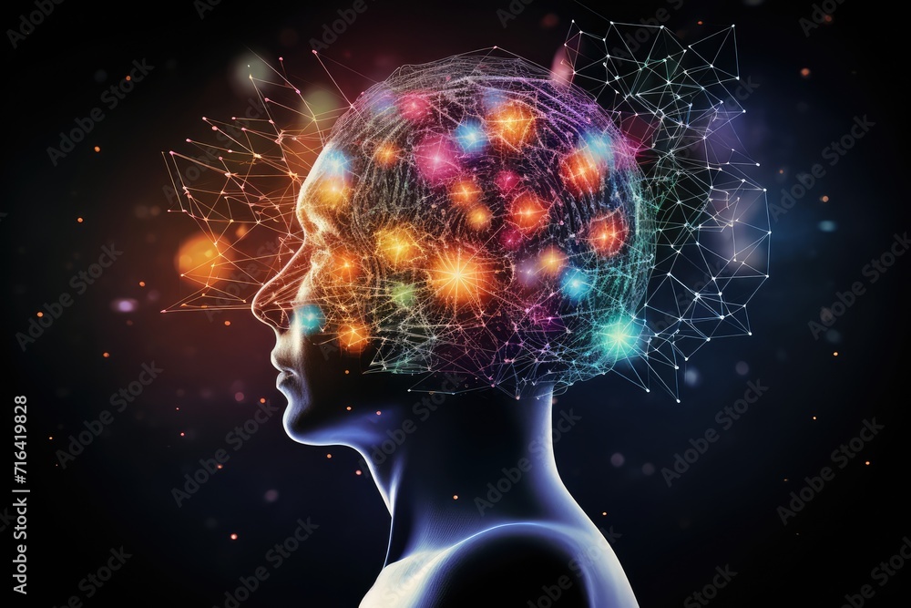Poster aging brain complex puzzle - mind game ingenious synapses pathways. wit visionary, brain's visualiza