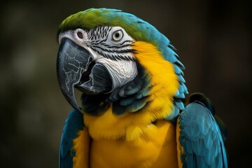 blue and yellow parrot. Generative AI