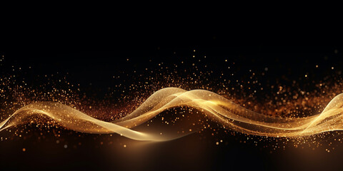 Gleaming Golden Hair Texture Background With Technological Particle Lines .

 - obrazy, fototapety, plakaty