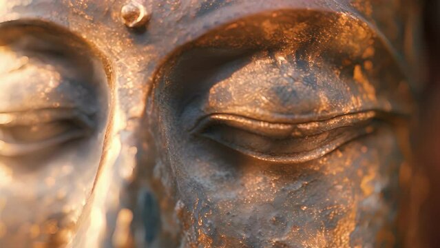 A closeup of the persons face shows a serene expression, completely absorbed in their meditation.