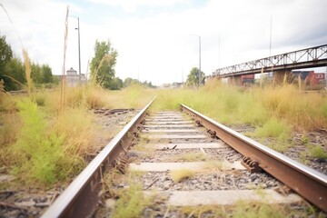 Obraz premium derelict tracks with grass overgrowth
