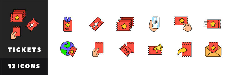 Tickets icon set. Flat style. Vector icons