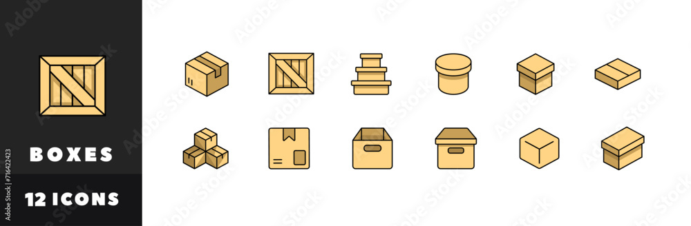 Poster boxes icon set. flat style. vector icons