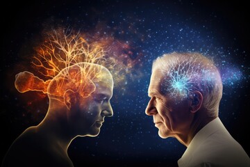 Cognitive decline, brain jigsaw puzzle disorder aging brain weave complex tapestry. Forgetfulness, dementia, creativity coalesce cerebral processes. Brainwave of neurodesign innovative brainstorming,