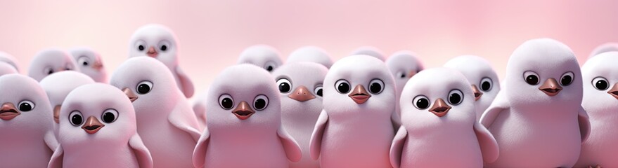 Fototapeta premium Charming penguin chicks gathered in a winter scene, irresistibly cute, adorned with festive party lights.