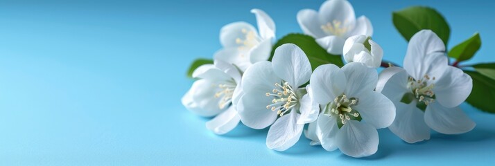 White Flowers On Blue Background Apple, Banner Image For Website, Background, Desktop Wallpaper