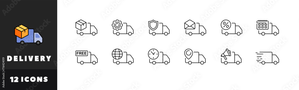 Poster delivery icon set. linear style. vector icons
