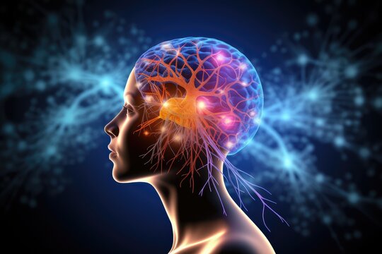 Vivid creative ideation - brain radiant symphony of ingenious imagery, wit neural graphics, psychedelic visualization. Chromatic neurons dance in witty, neural neon tapestry of imaginative thinking