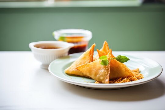 samosas served with tamarind chutney - Powered by Adobe