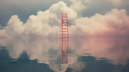 a ladder floats into the water in the cloud
