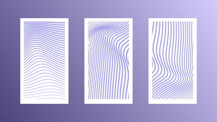 set of abstract distorted wavy line pattern with frame, light wavy line pattern vector design set for poster, banner, card