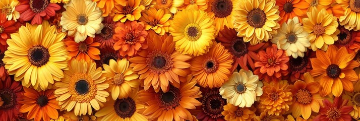  Banner Autumn Bright Marigold Flowers Scattered, Banner Image For Website, Background, Desktop Wallpaper