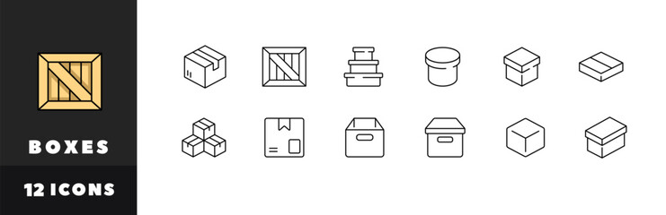 Boxes icon set. Linear style. Vector icons - obrazy, fototapety, plakaty