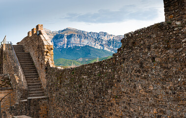 Defensive wall of Ainsa, a town in the Pyrenees. Sobrarbe region.