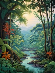 Serene Rainforest Canopies Riverside Painting: River Through the Jungle