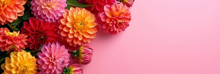  Beautiful Dahlia Marigold Flowers On Pink, Banner Image For Website, Background, Desktop Wallpaper