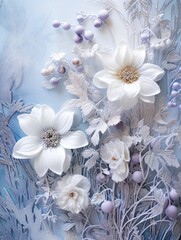Snowy Winter Wonderland Botanical Wall Art: Frosted Flora & Winter Blooms