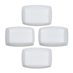 Sets of white blank food paper trays, top view, isolated on white. Empty white cardboard tray. No label. Mock up template for food, street food, snacks and desserts packaging.
