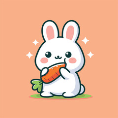 Obraz premium cute rabbit bite carrot pose cartoon flat illustration