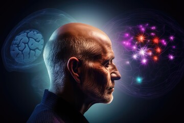 Obraz premium Skull's neurons gem-toned creativity. Synaptic connections, dappled in vivid hues, ignite inventive neural processes. Flamboyant blossom of imagination brain's playground, thoughtful playful thoughts