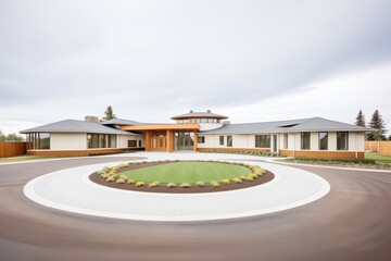 contemporary mansion with circular driveway - obrazy, fototapety, plakaty