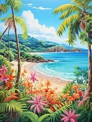 Sun-kissed Tropical Bays Acrylic Art: Vibrant Beach Scene Painting