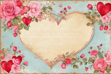 valentine greeting card in form of heart, watercolor style frame for cards, invitation and congratulations, copy space