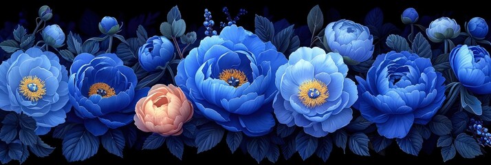  Blue Large Peony Bud Cloves Flowers, Banner Image For Website, Background, Desktop Wallpaper
