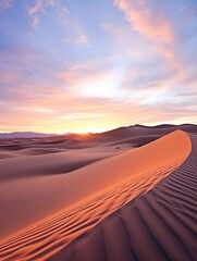 Fototapeta na wymiar Sunlit Sand Dune Vistas: Majestic Twilight Landscape with Dusk on Desert