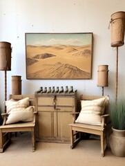 Sunlit Sand Dune Vistas: A Vintage Painting of Rustic Desert Hues