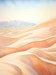 Fototapeta na wymiar Sunlit Sand Dune Vistas: Watercolor Landscape with Soft Desert Lines