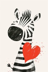 Joyful zebra with a heart, sure to bring a smile.